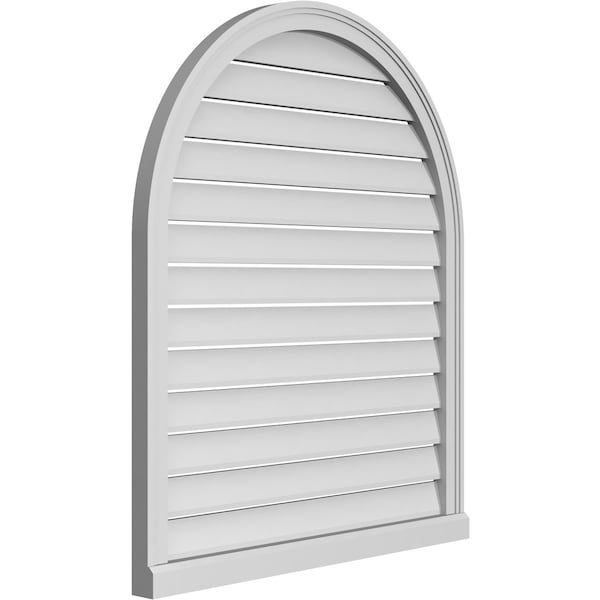 Round Top Surface Mount PVC Gable Vent: Functional, W/ 2W X 2P Brickmould Sill Frame, 34W X 40H